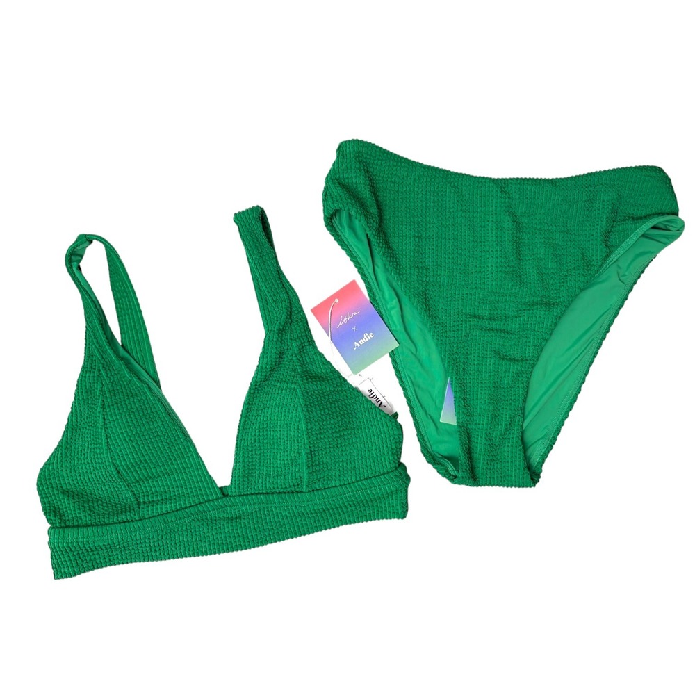 Iskra x Andie Swim Green Mykonos Top & 90s High Waisted Bikini Set Small NWT